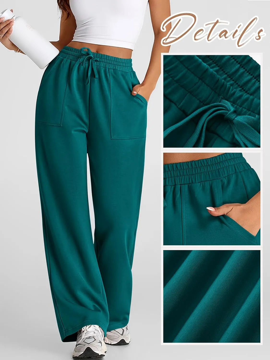 PRETTYGARDEN Womens Wide Leg Sweatpants High Waisted Baggy Lounge Sweat Pants Drawstring Athletic Flared Joggers with Pockets