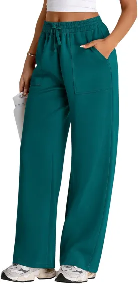 PRETTYGARDEN Womens Wide Leg Sweatpants High Waisted Baggy Lounge Sweat Pants Drawstring Athletic Flared Joggers with Pockets