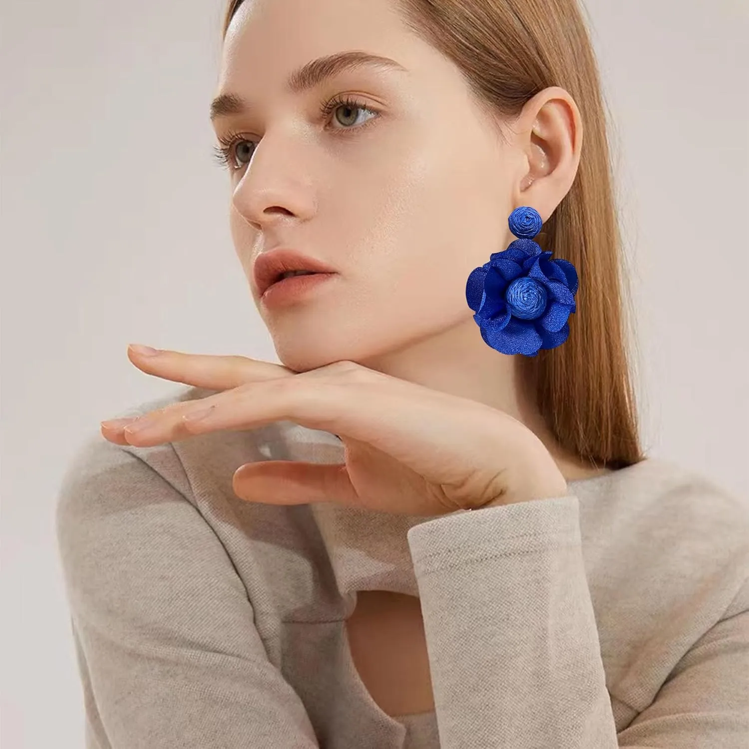 Rattan Flower Drop Earrings Raffia Dangle Boho Statement Earrings for Women