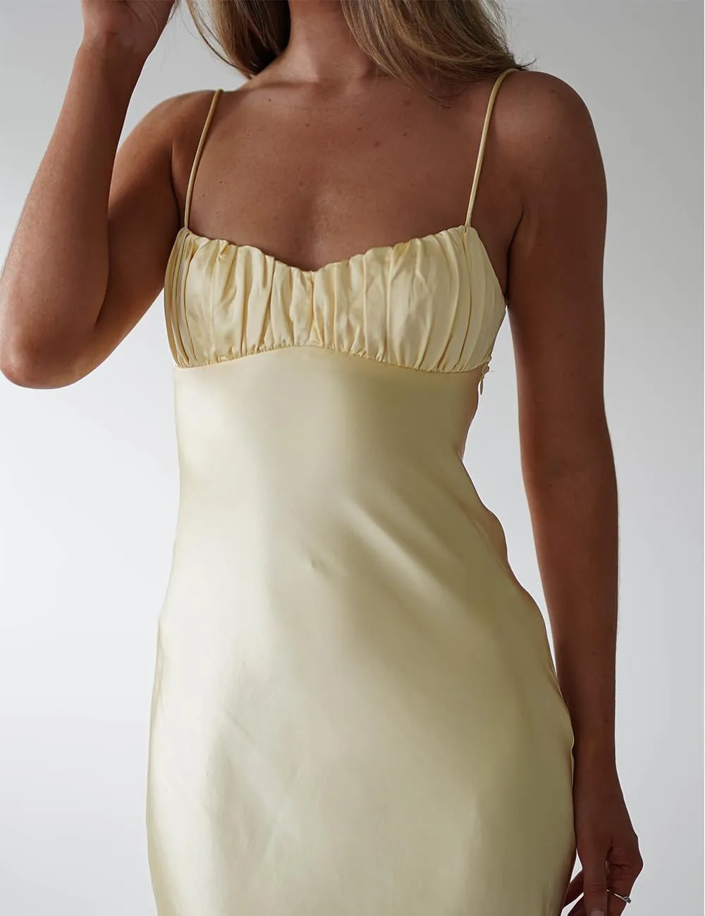 Satin Spaghetti Strap Backless Ruched Twist Cocktail Dresses for Women Silk Open Back Cut Out Midi Dress Wedding Guest