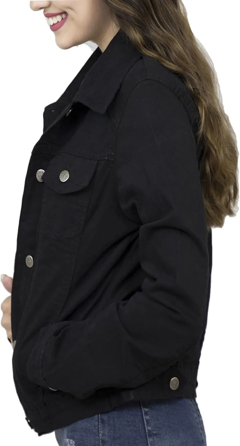 Skylinewears Women Denim Jacket Button UP Long Sleeve Ladies Stretch Trucker Jean Jackets