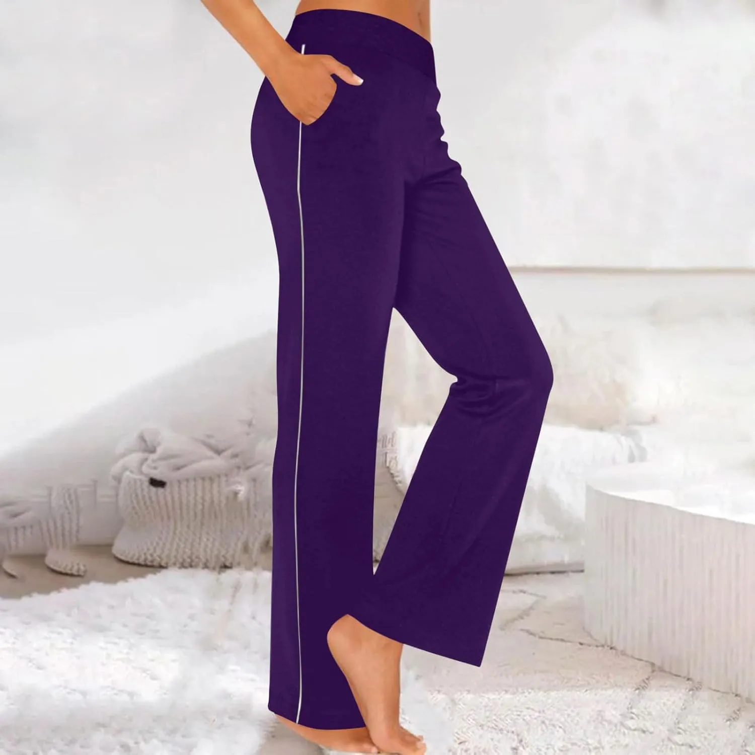 Sweatpants Womens Summer Lounge Stretch Waisted Wide Leg Athletic Pants Baggy Breathable Color Blocked Fitness Trousers