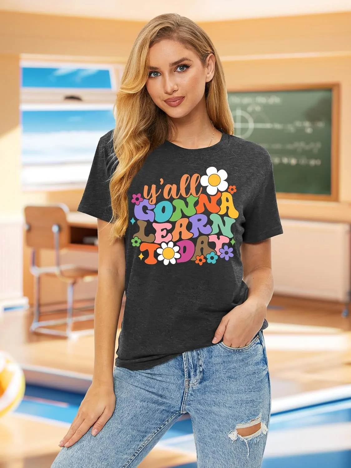 VVNTY Teacher Shirts for Women: Y'all Gonna Learn Today T Shirt Back to School Teacher Tops