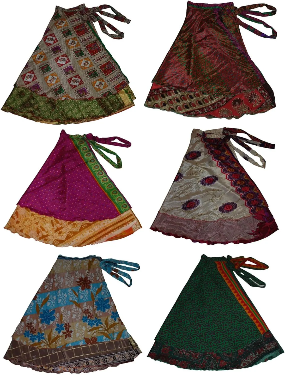 Wevez Pack of 3 Pcs Original Two Layer Printed Wrap Around Skirts (Long(36 Inches Length))