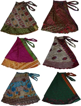 Wevez Pack of 3 Pcs Original Two Layer Printed Wrap Around Skirts (Long(36 Inches Length))