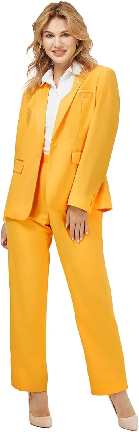 Women's 2 Piece Suit Notched Lapel One Button Slim Fit Business Office Work Tuxedo Blazer Pants Set