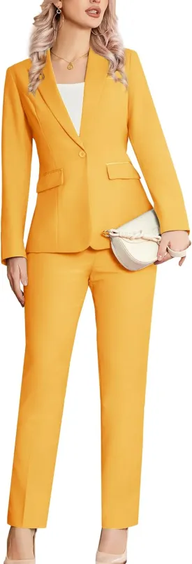 Women's 2 Piece Suit Notched Lapel One Button Slim Fit Business Office Work Tuxedo Blazer Pants Set