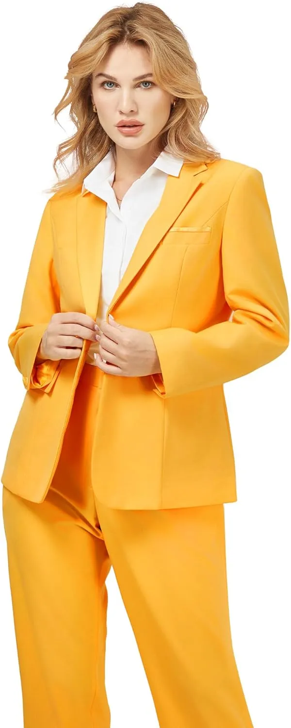 Women's 2 Piece Suit Notched Lapel One Button Slim Fit Business Office Work Tuxedo Blazer Pants Set