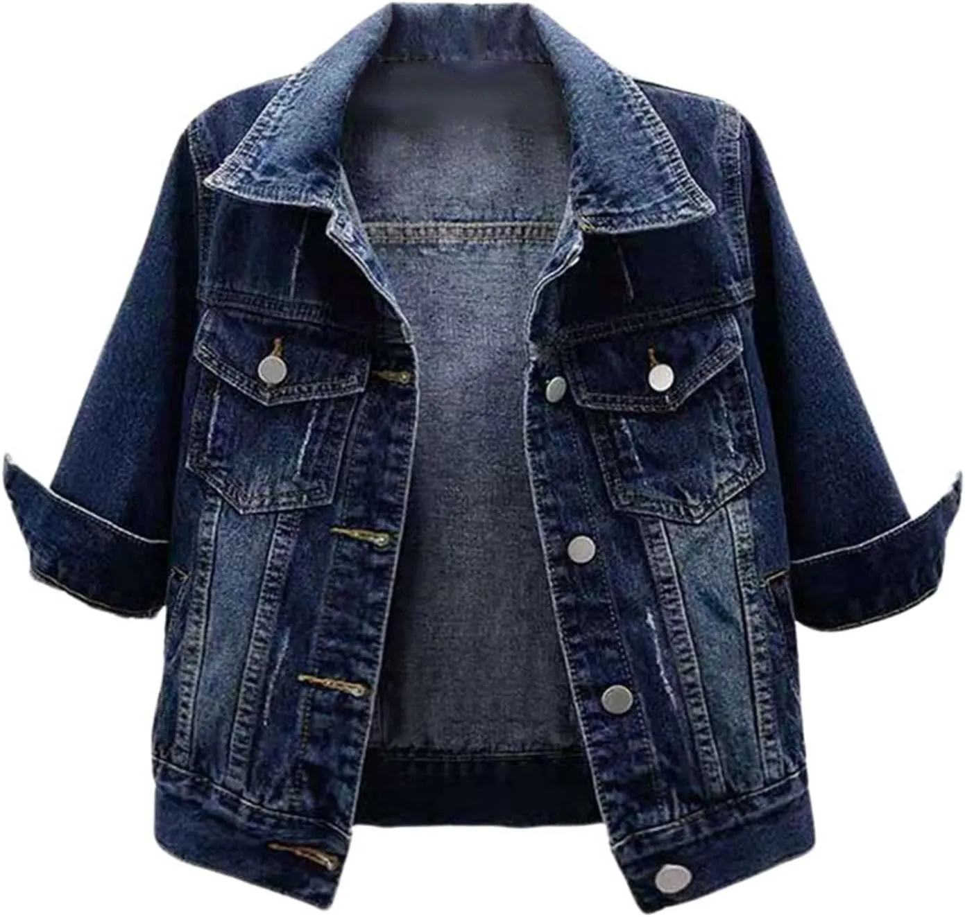 Women's Oversized Botton up Denim Jackets Classic Fit Crop Jean Jacket Stretch Casual Coat with Pockets Teen Girls