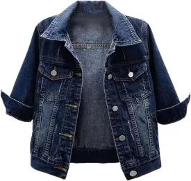 Women's Oversized Botton up Denim Jackets Classic Fit Crop Jean Jacket Stretch Casual Coat with Pockets Teen Girls