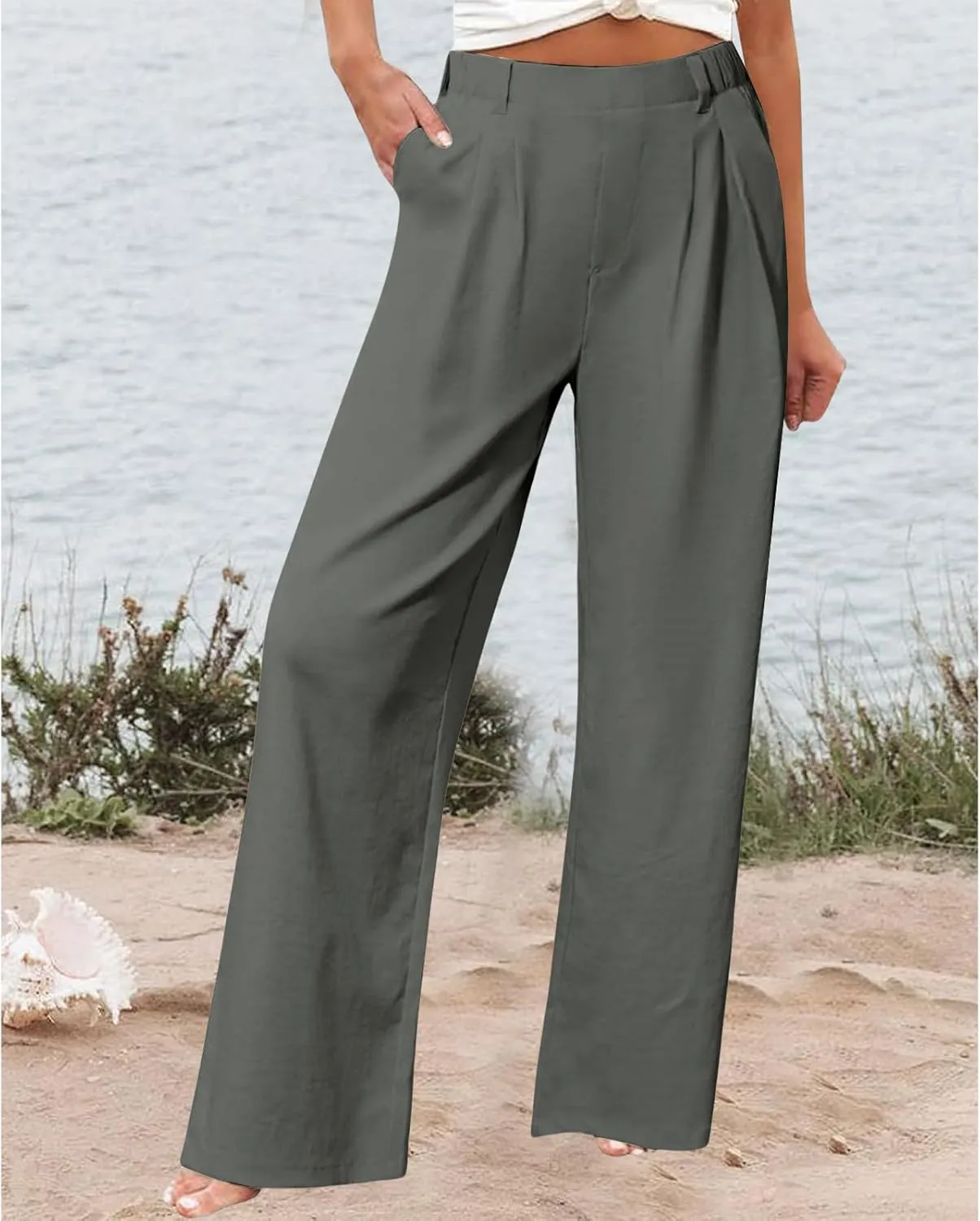 Womens Work Pants Business Casual High Waisted Wide Leg Dress Trousers Office Slacks with Pockets