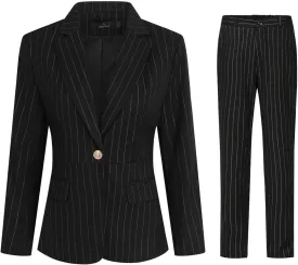 YYNUDA Women's Business Striped Suit Set 2 Piece Office Work Business Suits Blazer and Pant